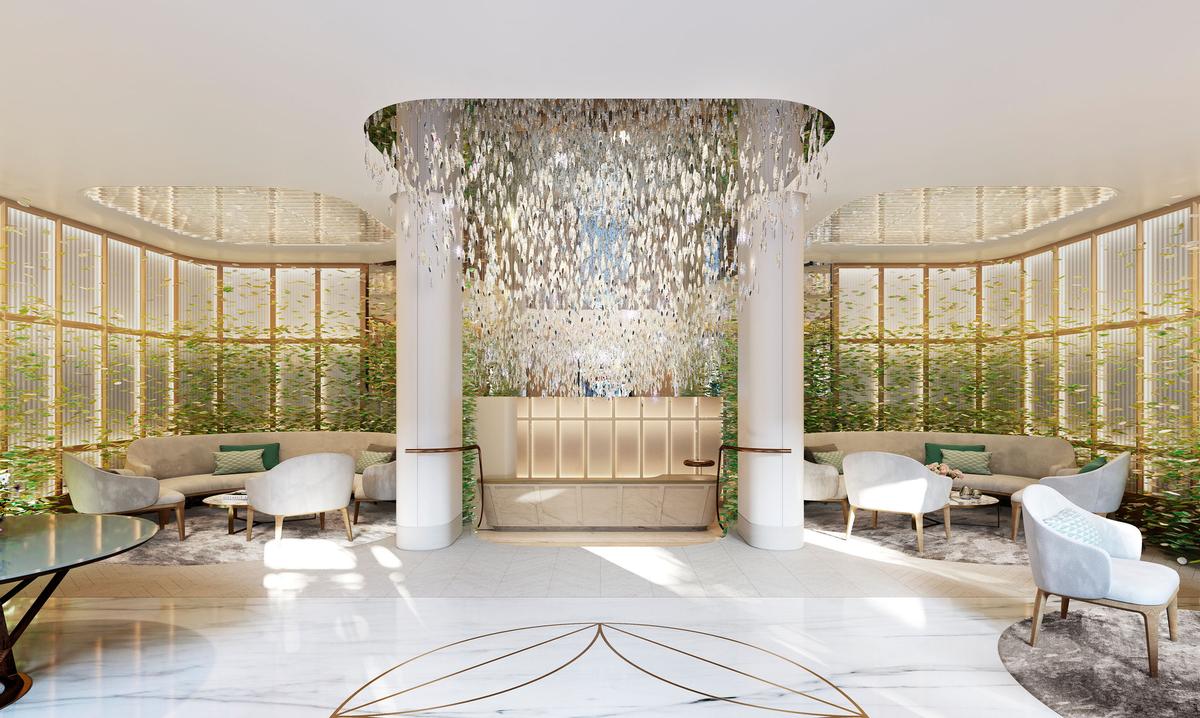 The property's lobby will be fitted with a bespoke Lasvit chandelier. / Courtesy of Clivedale London