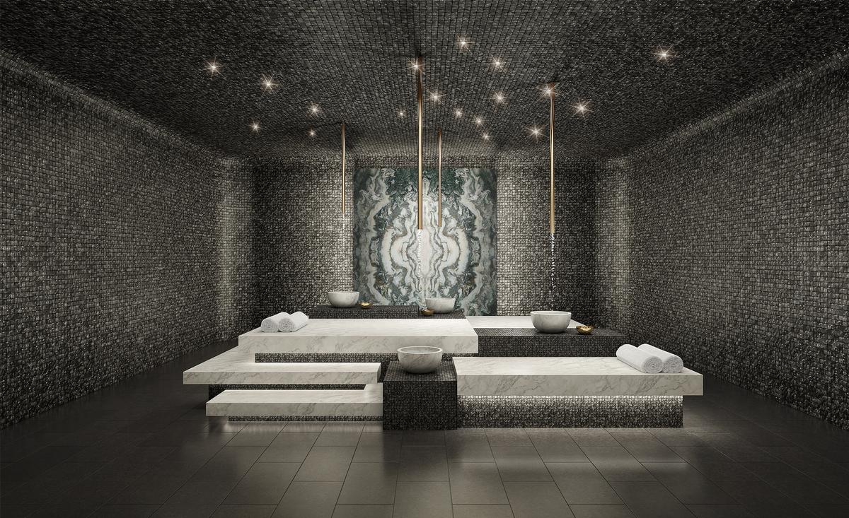 The wellness area at the upcoming 111 Murray Street residential building in New York spans over 20,000sq ft, and includes a 500sq ft Turkish hamam / Design for Leisure