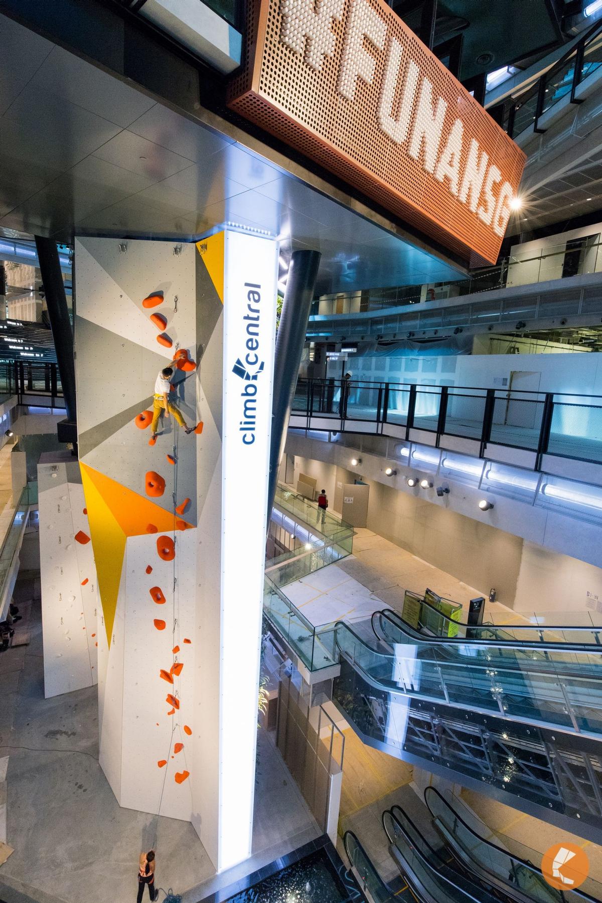 The mall also boasts a 200-metre indoor cycling path and a bouldering wall / Capitaland