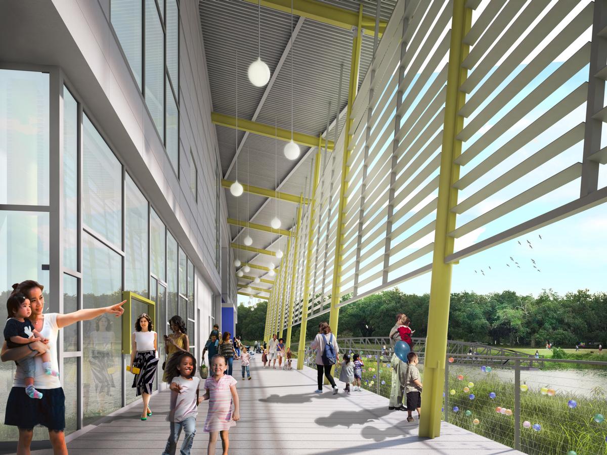 Architectural rendering of the front porch at the new Louisiana Children’s Museum / Mithūn Architectural rendering of the front porch at the new Louisiana Children’s Museum / Mithūn