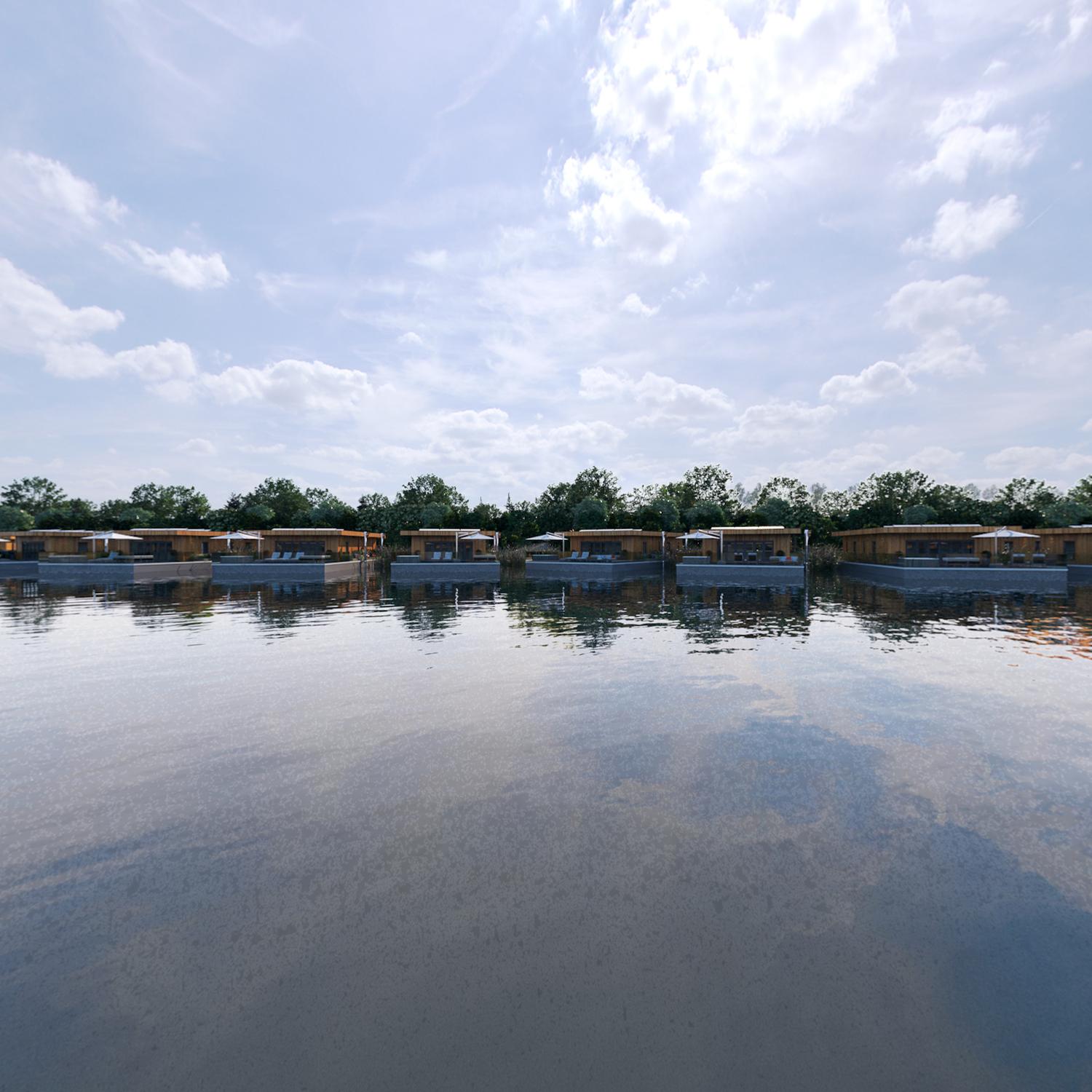 Fifty eco lodges, currently under construction, will float amongst reed beds at the side of the western lake and, when completed, the hotel and spa will serve lodge residents as well as their own guests