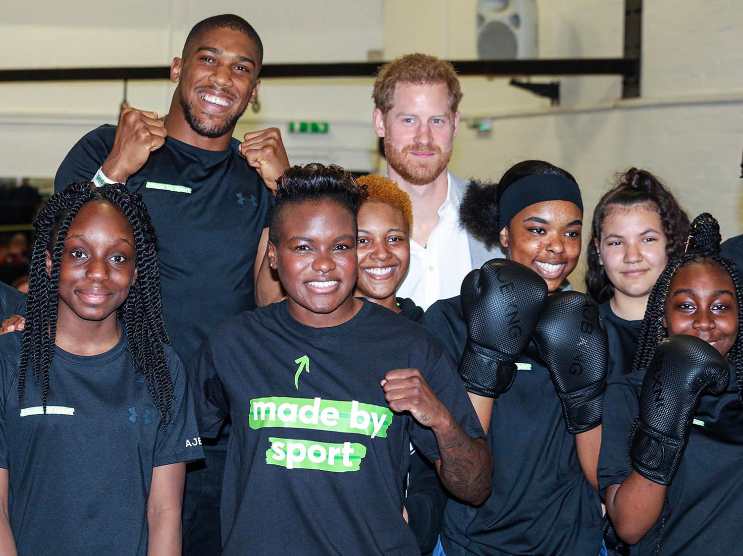 Prince Harry was joined at the launch of the Made By Sport campaign by former world champion boxed Anthony Joshua