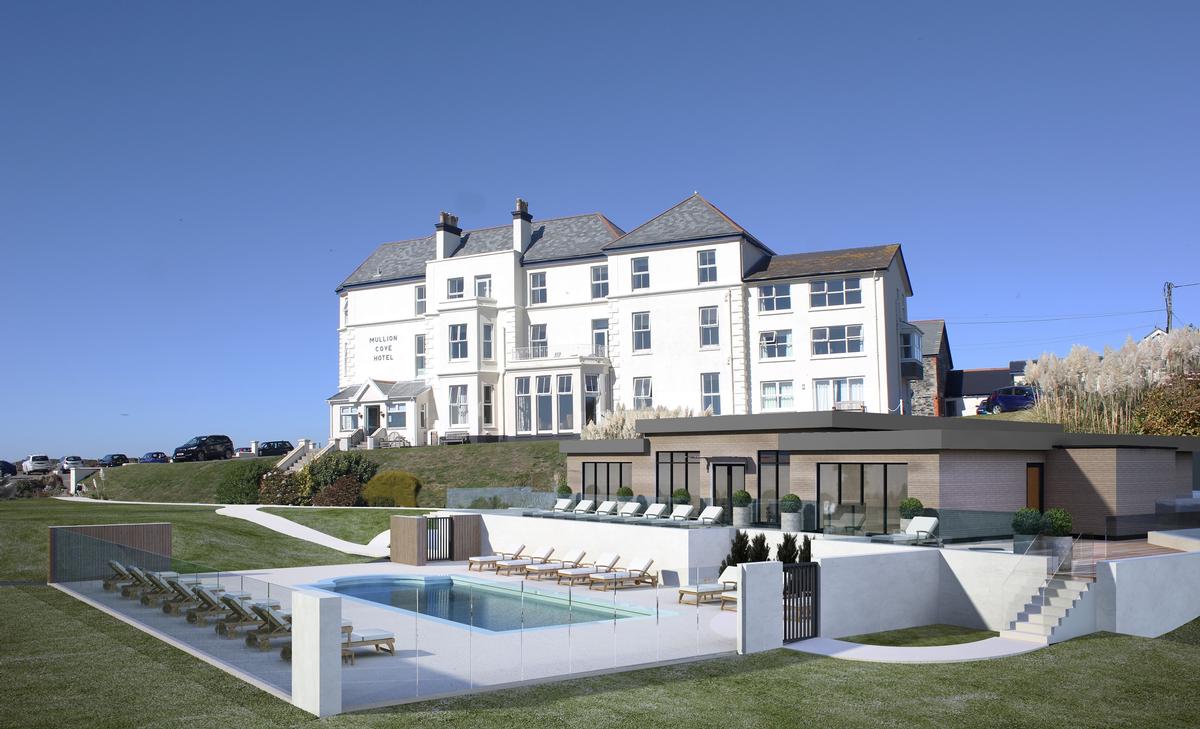 Outside, decking will sweep around the edge of the building, leading to the hotel’s refurbished outdoor, newly heated swimming pool and more spaces to relax including a hot tub and outdoor seating area Outside, decking will sweep around the edge of the building, leading to the hotel’s refurbished outdoor, newly heated swimming pool and more spaces to relax including a hot tub and outdoor seating area