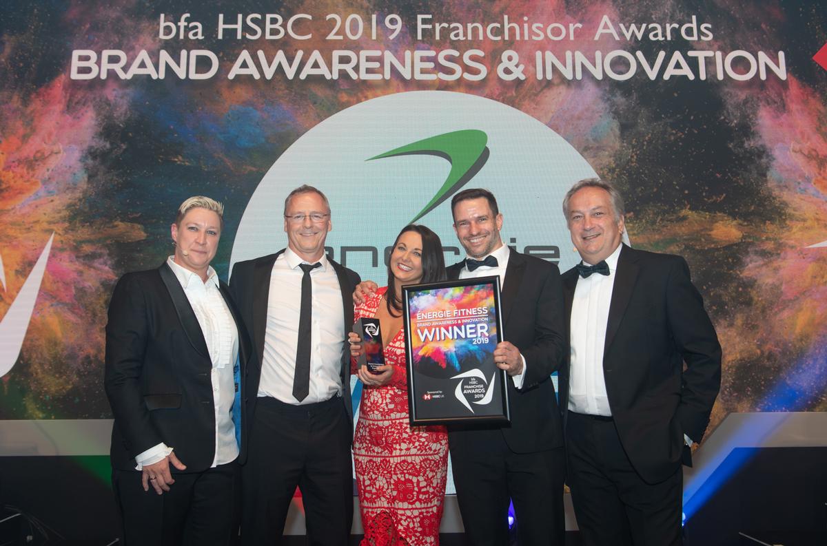 The énergie Fitness team accepts the Brand Awareness & Innovation award at the bfa HSBC Franchisor Awards The énergie Fitness team accepts the Brand Awareness & Innovation award at the bfa HSBC Franchisor Awards