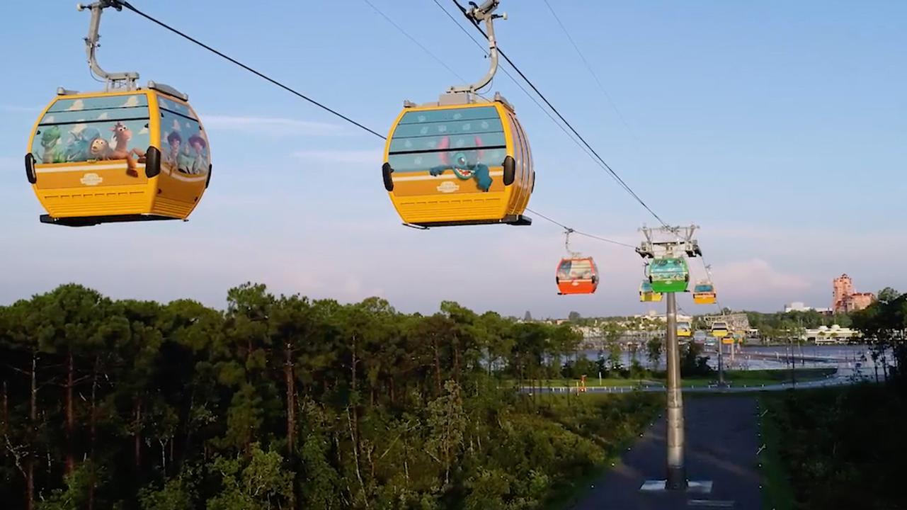 The gondola network gives guests a birds-eye view of the theme park as they travel around The gondola network gives guests a birds-eye view of the theme park as they travel around