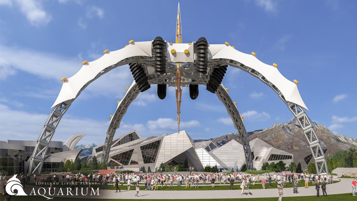 The Claw stands 165-feet tall and covers an area of more than 28,000 square feet / Loveland Living Planet Aquarium The Claw stands 165-feet tall and covers an area of more than 28,000 square feet / Loveland Living Planet Aquarium