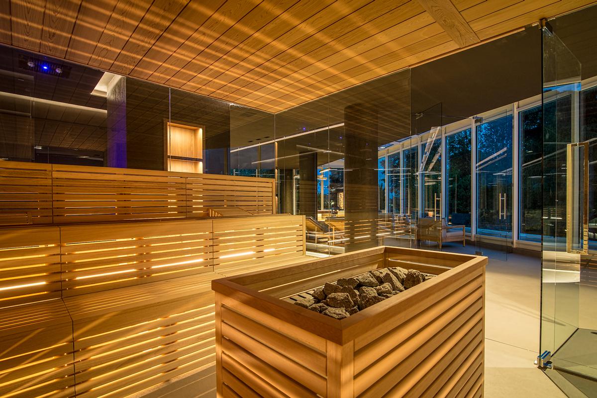 The Finnish sauna will host rituals executed by Aufguss masters, while a Turkish bath features heated benches made from naturally treated Ecomalta / Chiara Grossi