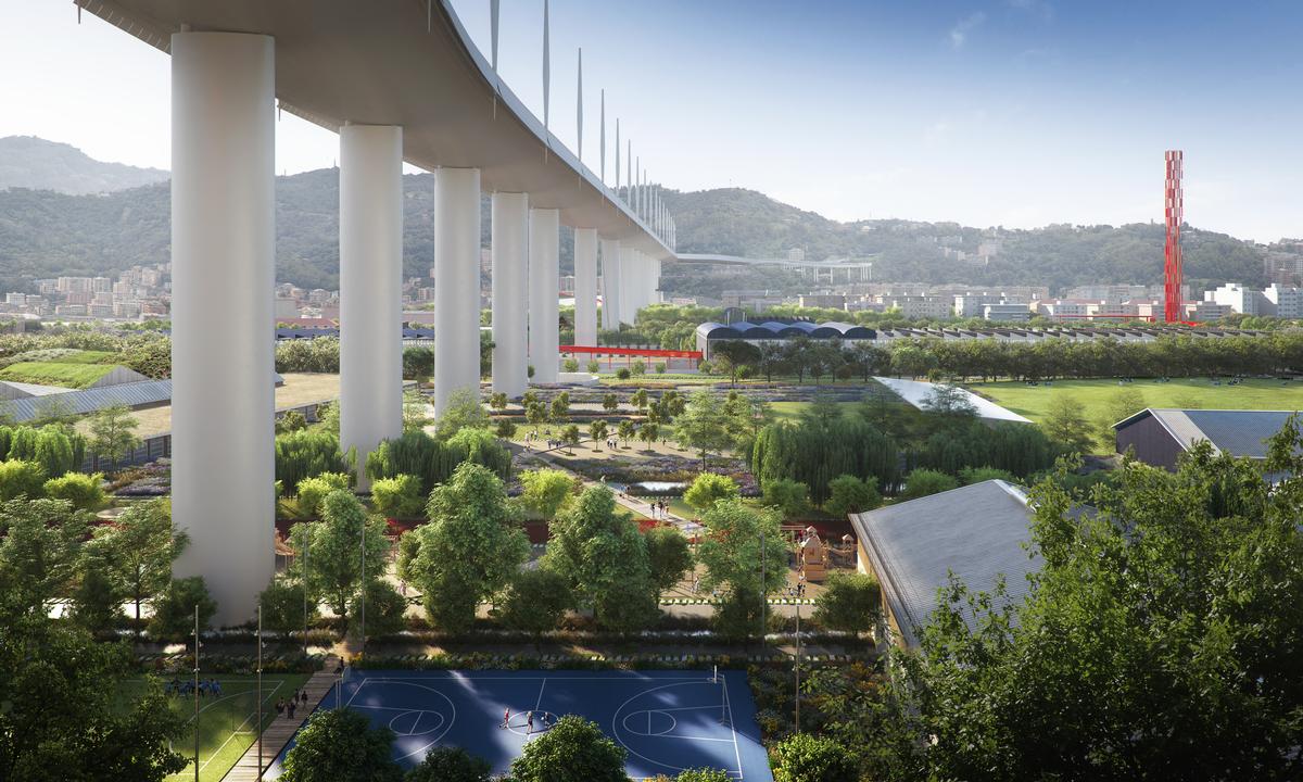 Polcevera Park, designed by Inside Outside, will run under the new Morandi Bridge / The Big Picture