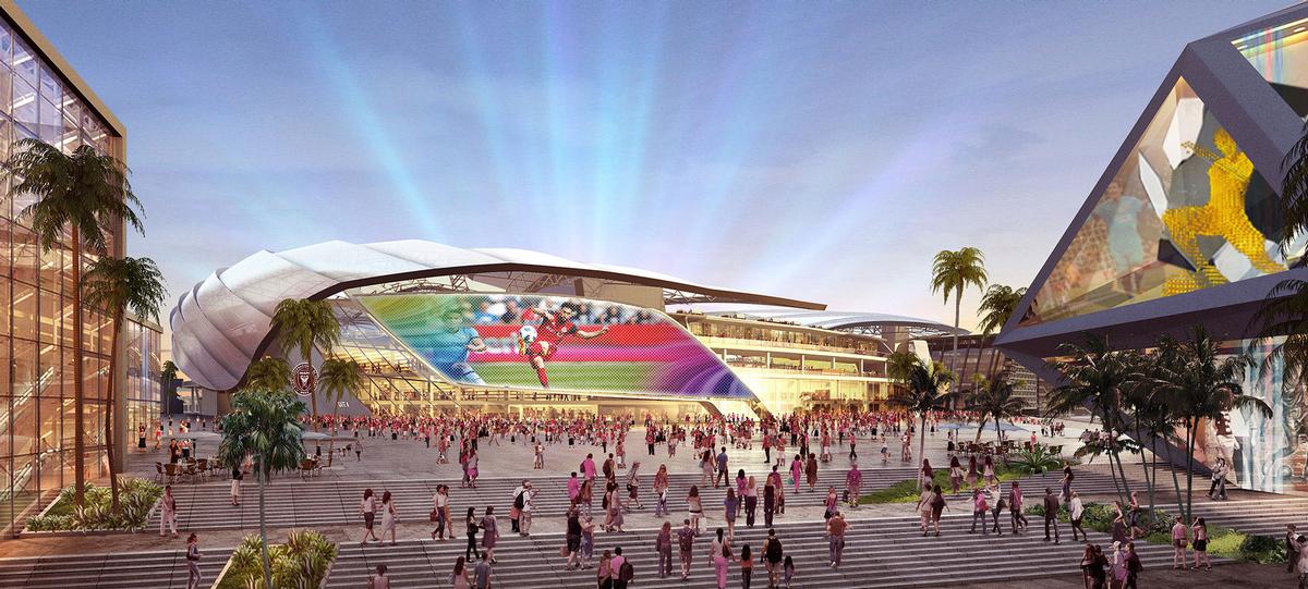 There are big screens built into the exterior façade that could be used for events or showing games to people outside the ground / Inter Miami CF