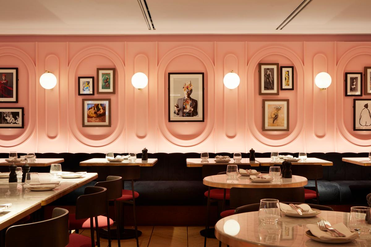 The restaurant and bar space has an Art Deco-inspired aesthetic / SODA Studio