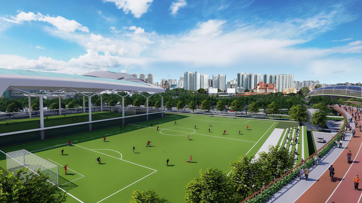 The Kallang Football Hub is scheduled to be the first venue completed next year / Pomeroy Studio