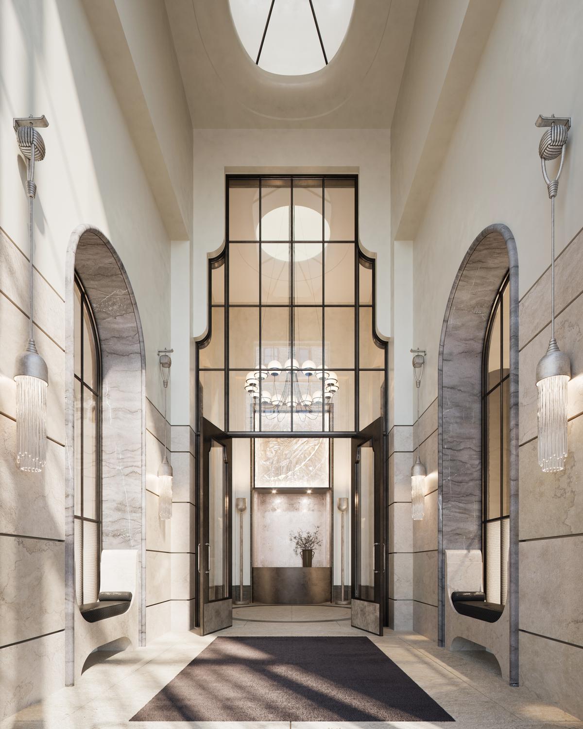 The vestibule has a skylight that allows natural light into the space / Noe & Associates / The Boundary