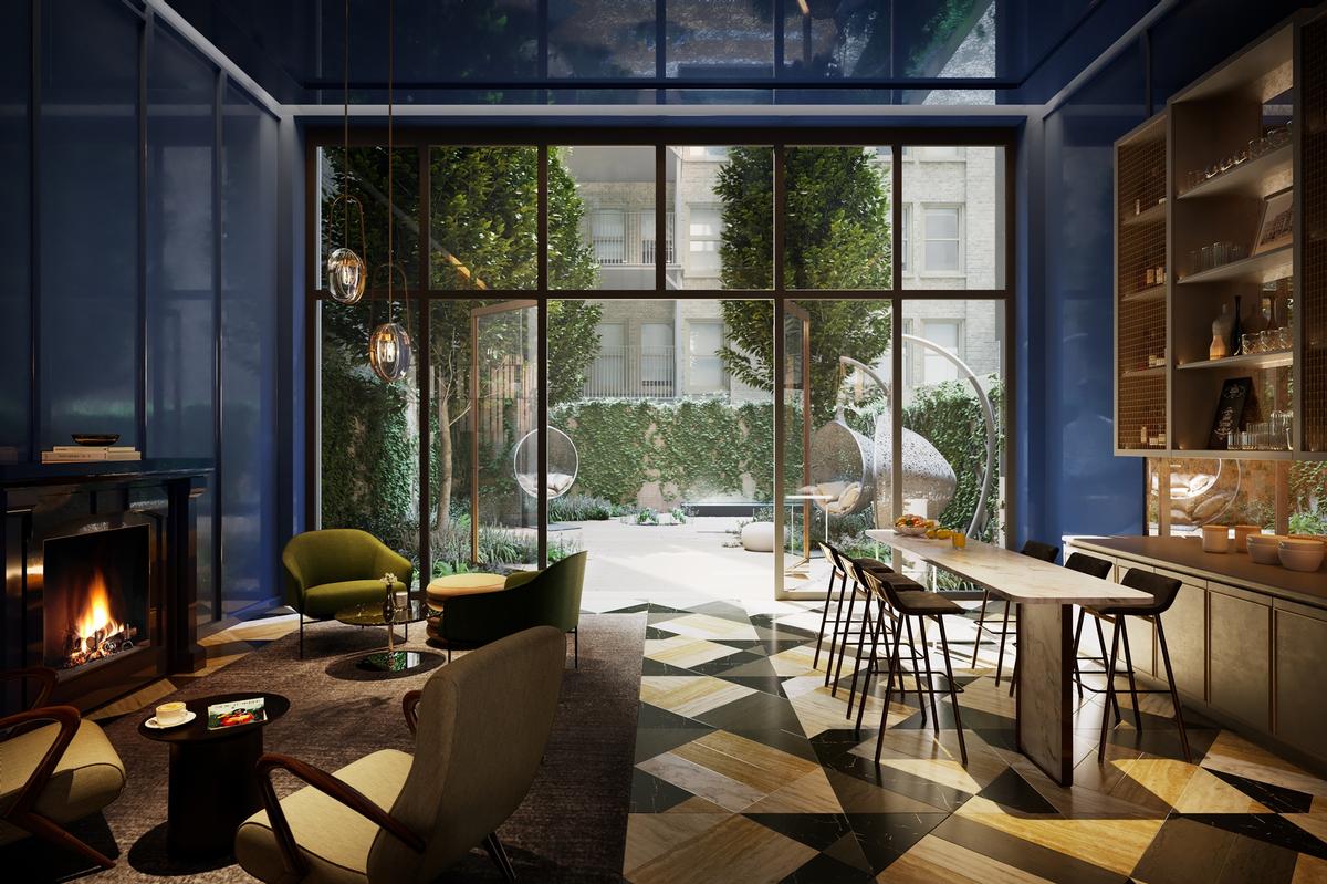 The Blue Room lobby bar encompasses a hotel-like private lounge / Rockefeller Group
