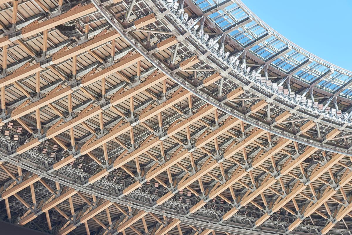 The use of wood can been seen in the stadium's roof