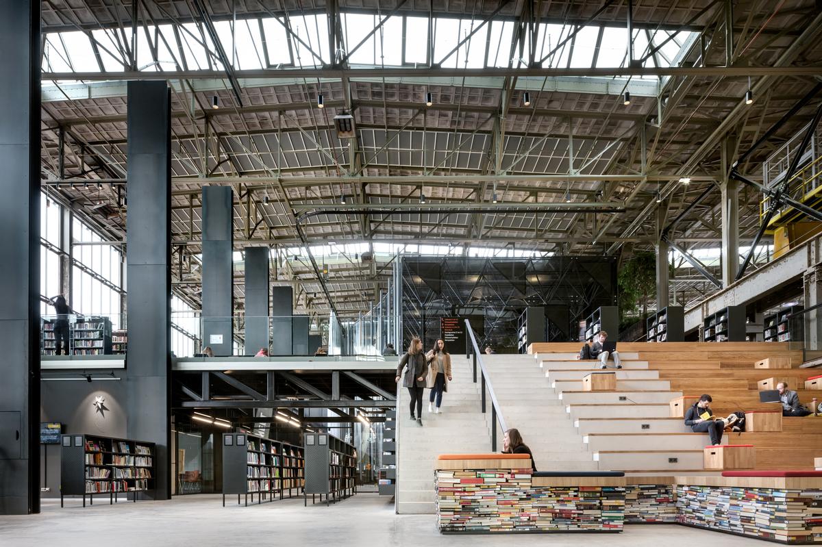 LocHal Public Library by Civic architects (lead architect), Braaksma & Roos Architectenbureau, Inside Outside - Petra Blaisse / Stijn Bollaert