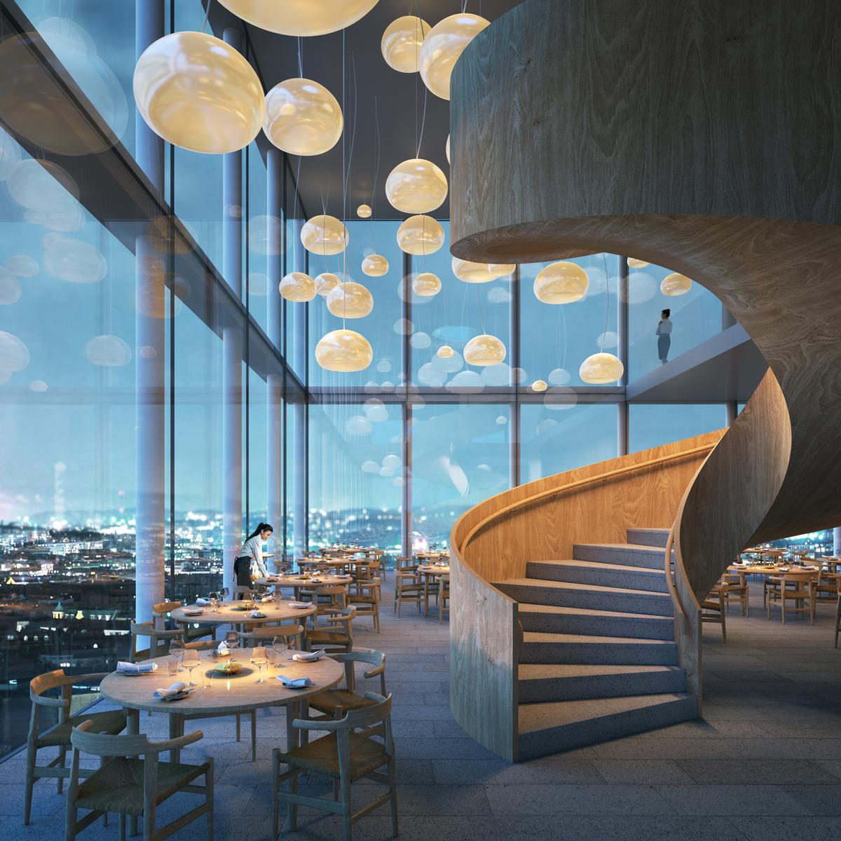 Restaurants and bars in the upper four levels of the tower will take advantage of its views / Tham & Videgård Arkitekter