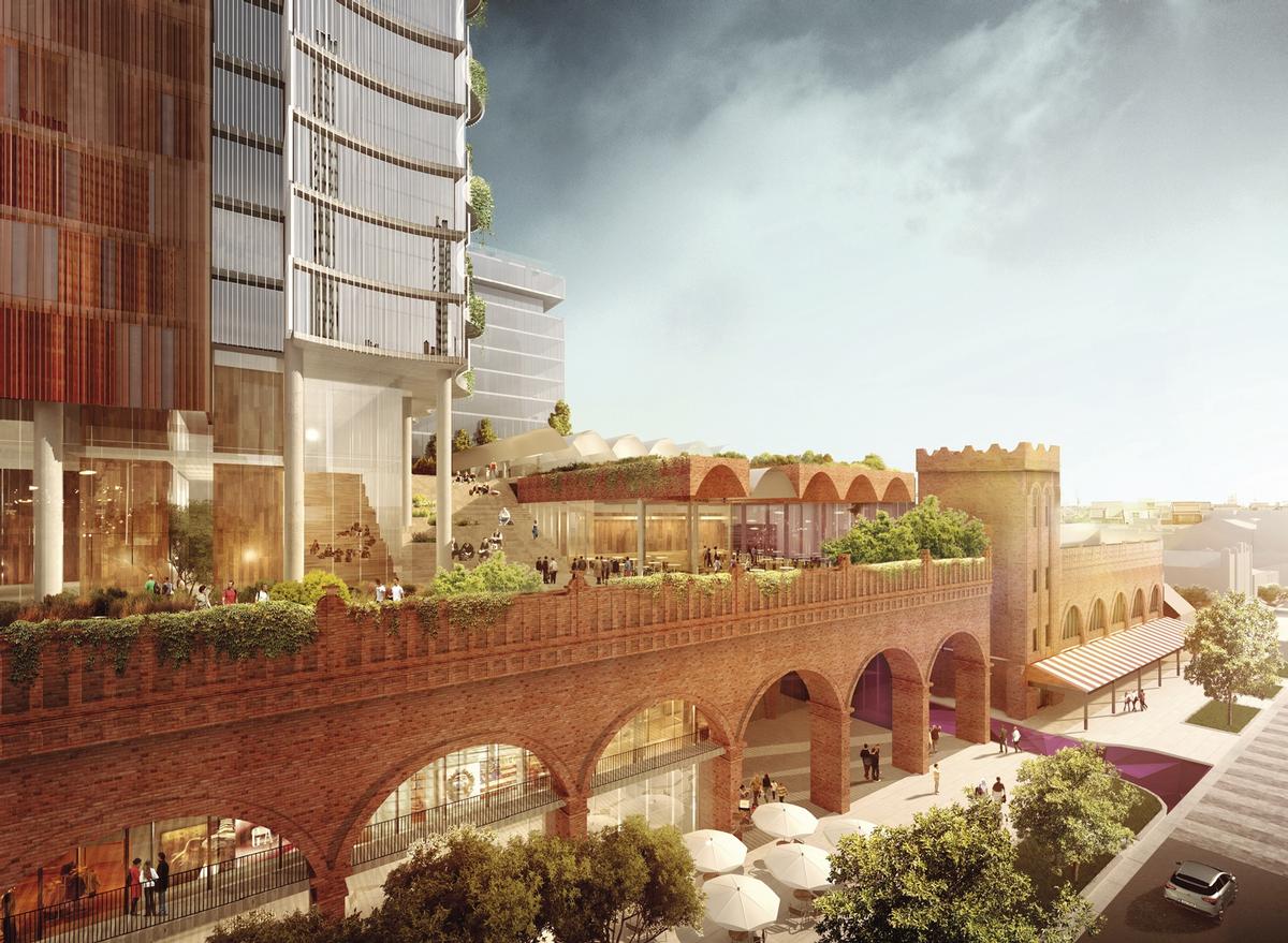The social and commercial precinct will be the cornerstone of the broader market district / Woods Bagot