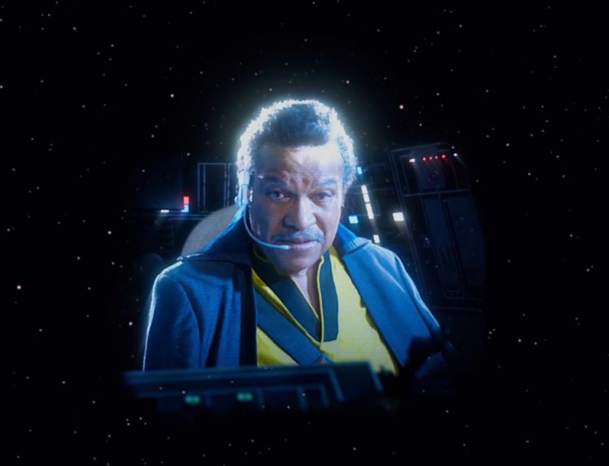 A new scene featuring Lando Calrissian, played by actor Billy Dee Williams, places riders at the heart of the story A new scene featuring Lando Calrissian, played by actor Billy Dee Williams, places riders at the heart of the story