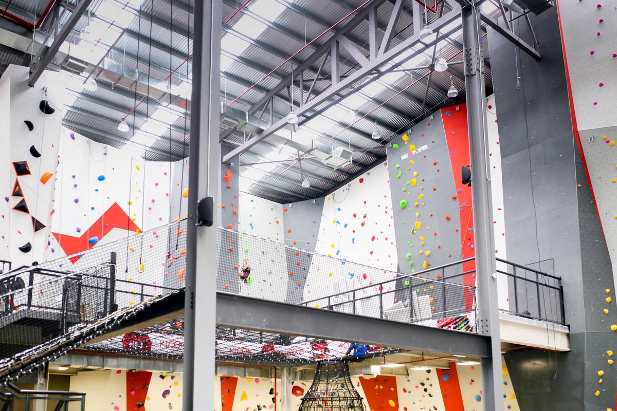 Around 978sq m (10,500sq ft) of the interior walls are fitted with climbing holds