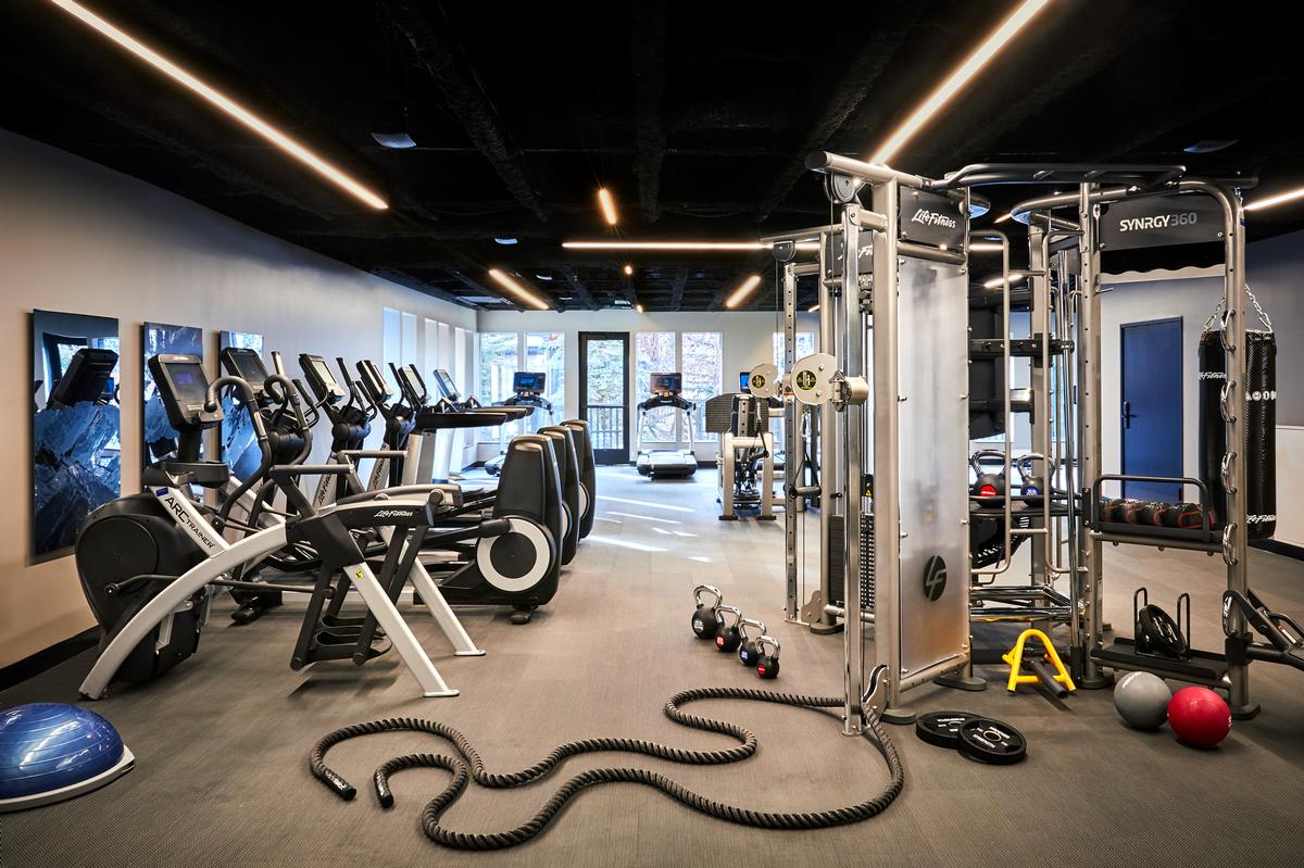 Adjacent to the spa is a 24-hour gym supplied by Life Fitness with Peloton stationary bikes