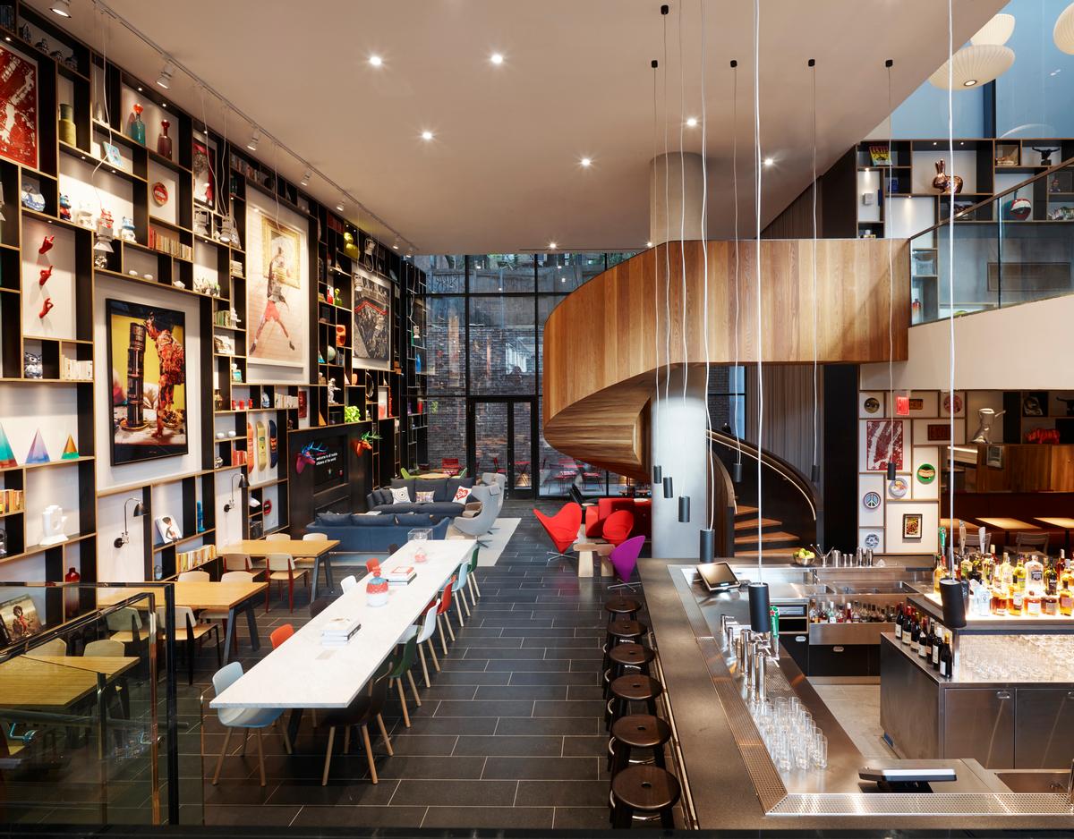 There will be lounge and restaurant spaces, like at the New York Bowery location pictured / citizenM
