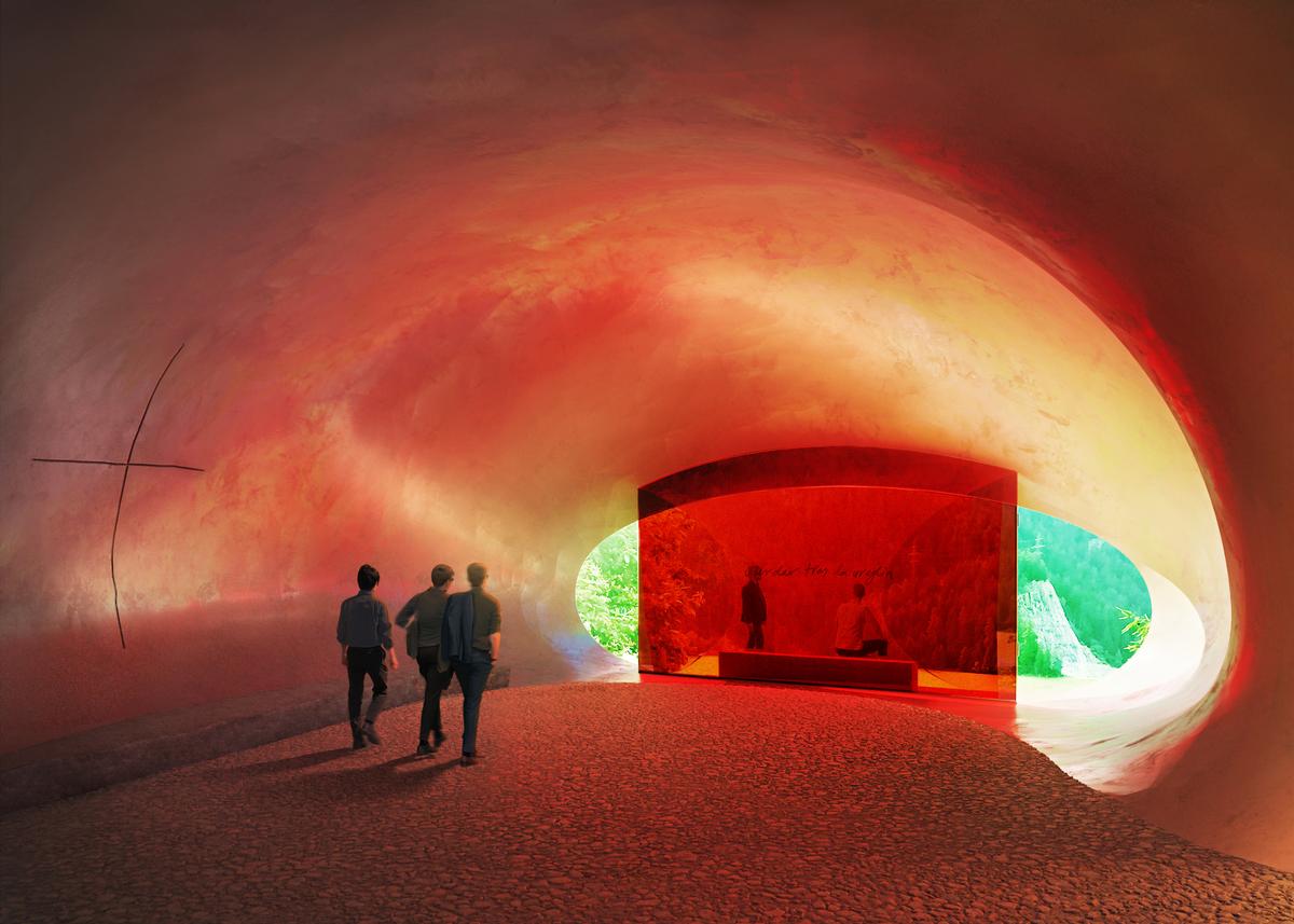 An oval room with a red pane of glass will reference other nearby religious sites that archaeologists have discovered / Herzog & de Meuron An oval room with a red pane of glass will reference other nearby religious sites that archaeologists have discovered / Herzog & de Meuron