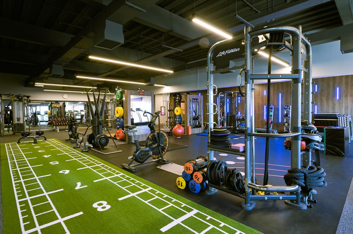 The newly revamped gym now features mobility and stretching massagers, treadmills, bikes and performance dumbbells