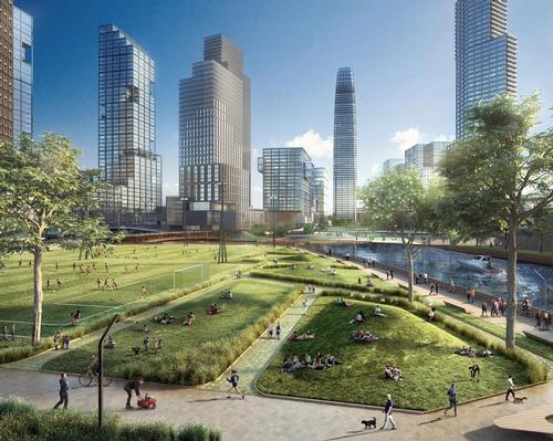 The new space will feature 21 acres of regenerated public realm. / Courtesy of CBT Architects