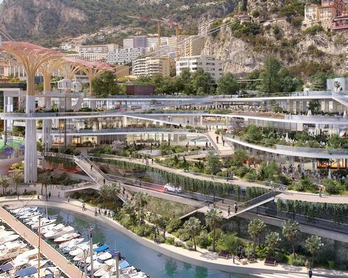 The elevated space will be located in Fontvieille – an artificial peninsula originally created in the 1960s. / Courtesy of Studio Fuksas