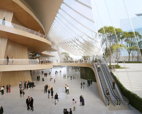 Glass walls will seem to float over the lake / Ma Yansong