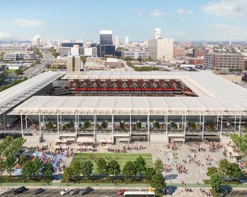 A plaza outside the stadium will have retail offerings and restaurants / HOK