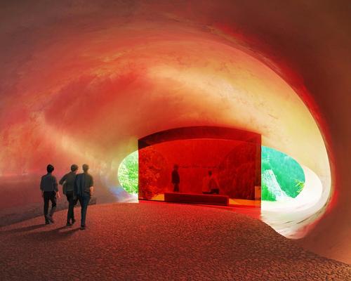 An oval room with a red pane of glass will reference other nearby religious sites that archaeologists have discovered / Herzog & de Meuron